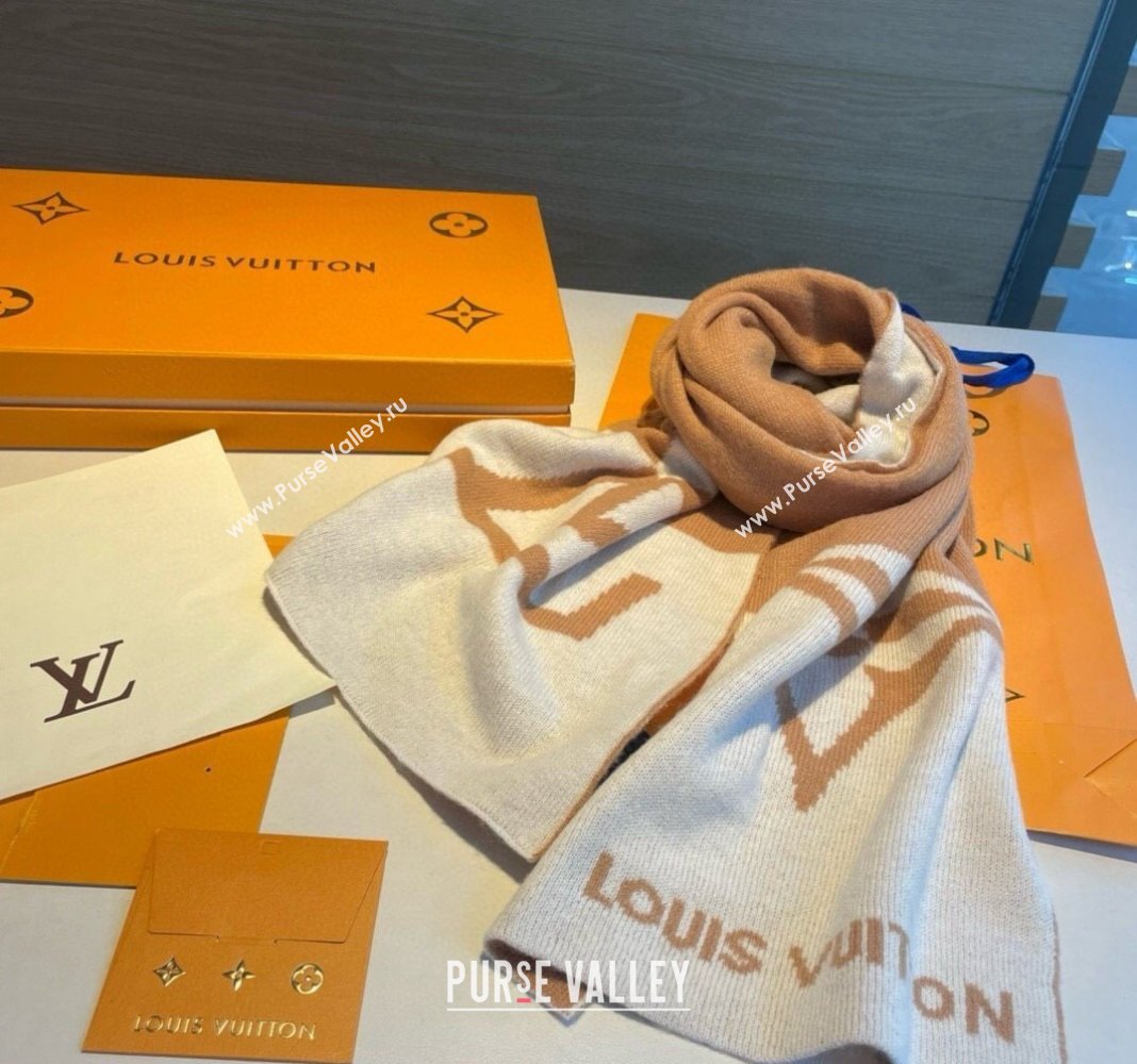 Louis Vuitton Knit Cashmere Long Scarf 32x180cm White/Brown 2023 LV122101 (XMN-231221009)