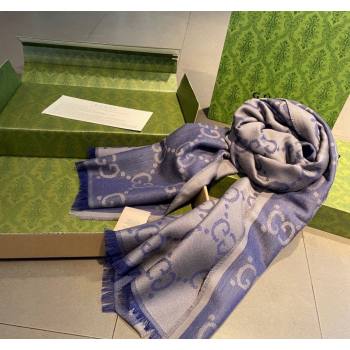 Gucci Silk Wool Long Scarf 70x205cm Blue 2023 GG122101 (XMN-231221011)