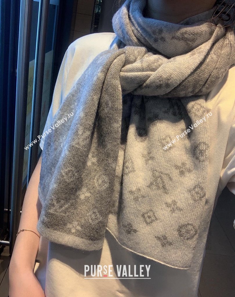 Louis Vuitton Monogram Denim Cashmere Shawl Scarf 30x180cm Grey 2023 LV122102 (XMN-231221013)