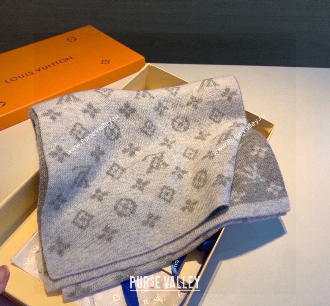 Louis Vuitton Monogram Denim Cashmere Shawl Scarf 30x180cm Grey 2023 LV122102 (XMN-231221013)