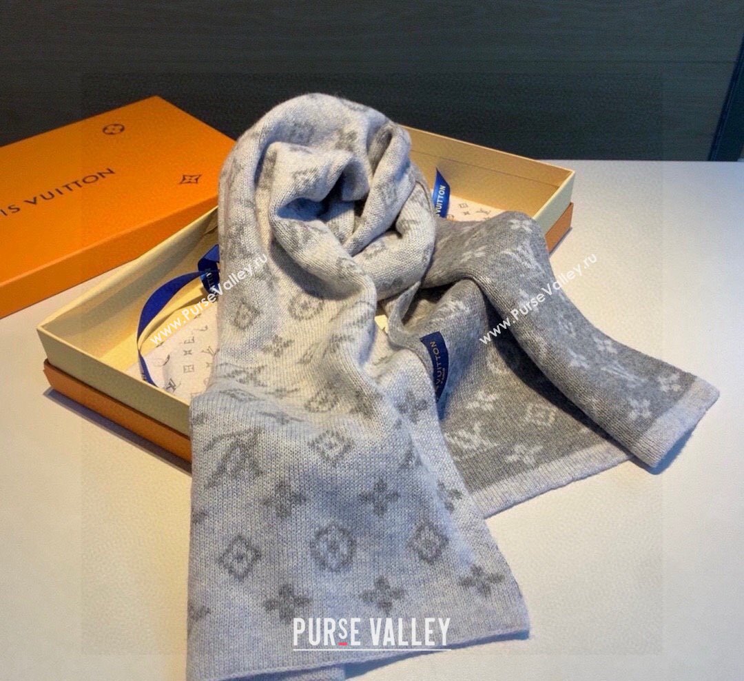 Louis Vuitton Monogram Denim Cashmere Shawl Scarf 30x180cm Grey 2023 LV122102 (XMN-231221013)