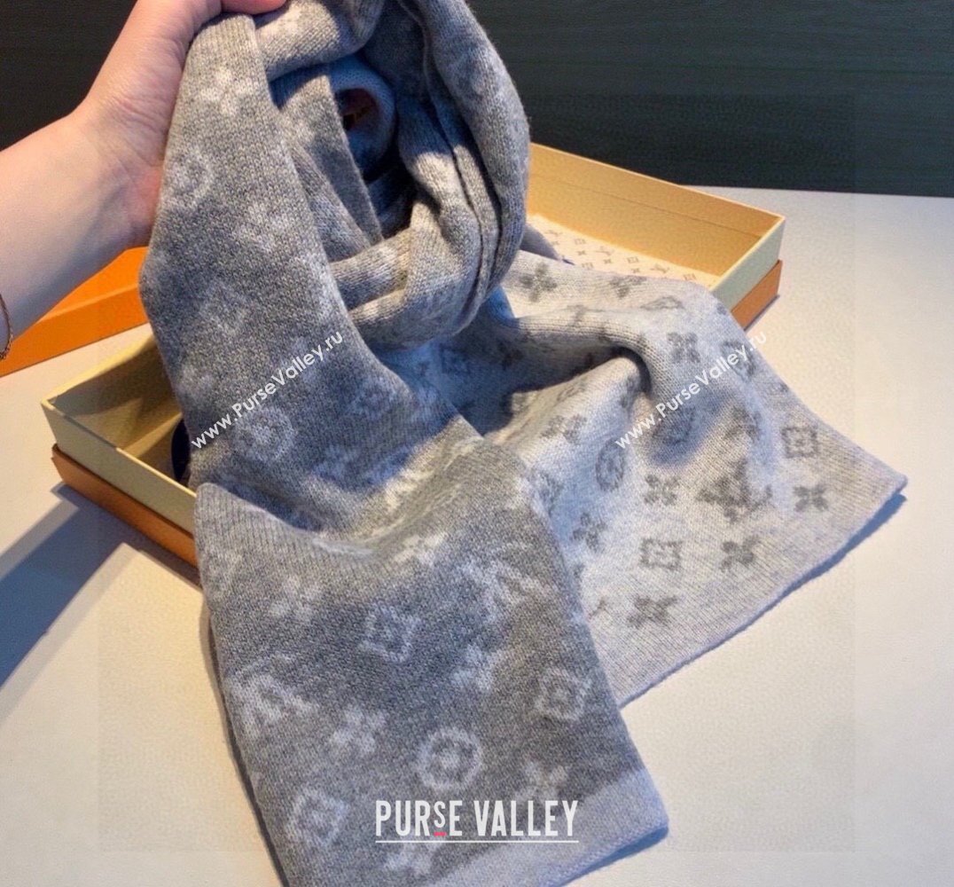 Louis Vuitton Monogram Denim Cashmere Shawl Scarf 30x180cm Grey 2023 LV122102 (XMN-231221013)