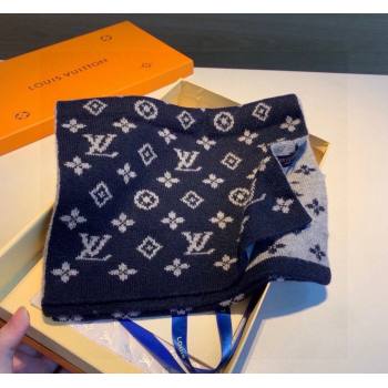 Louis Vuitton Monogram Denim Cashmere Shawl Scarf 30x180cm Dark Blue 2023 LV122102 (XMN-231221014)