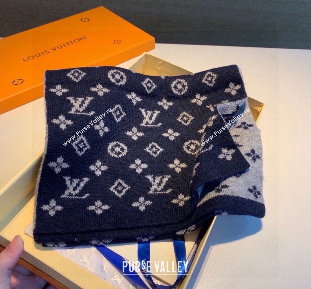 Louis Vuitton Monogram Denim Cashmere Shawl Scarf 30x180cm Dark Blue 2023 LV122102 (XMN-231221014)