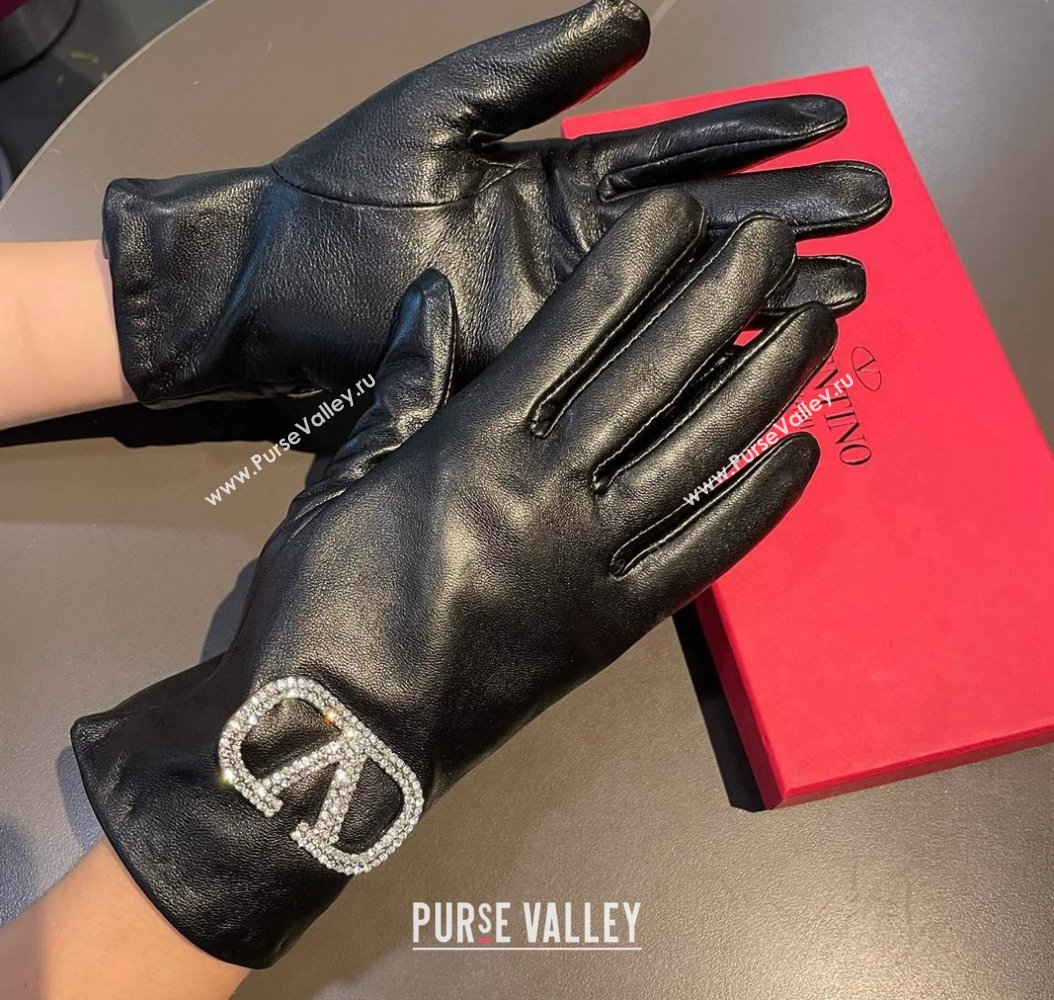 Valentino Lambskin and Cashmere Gloves with Crystals Black 2023 1221 (XMN-231221060)