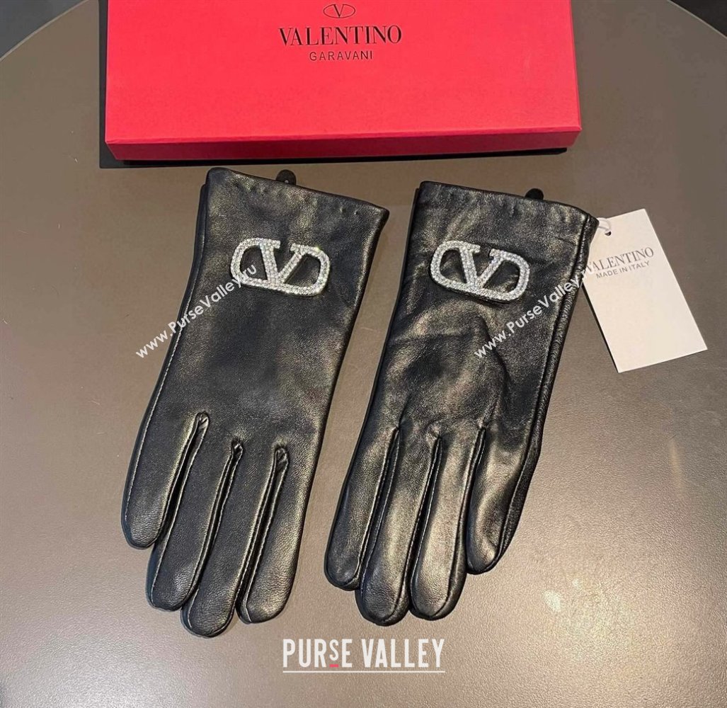 Valentino Lambskin and Cashmere Gloves with Crystals Black 2023 1221 (XMN-231221060)