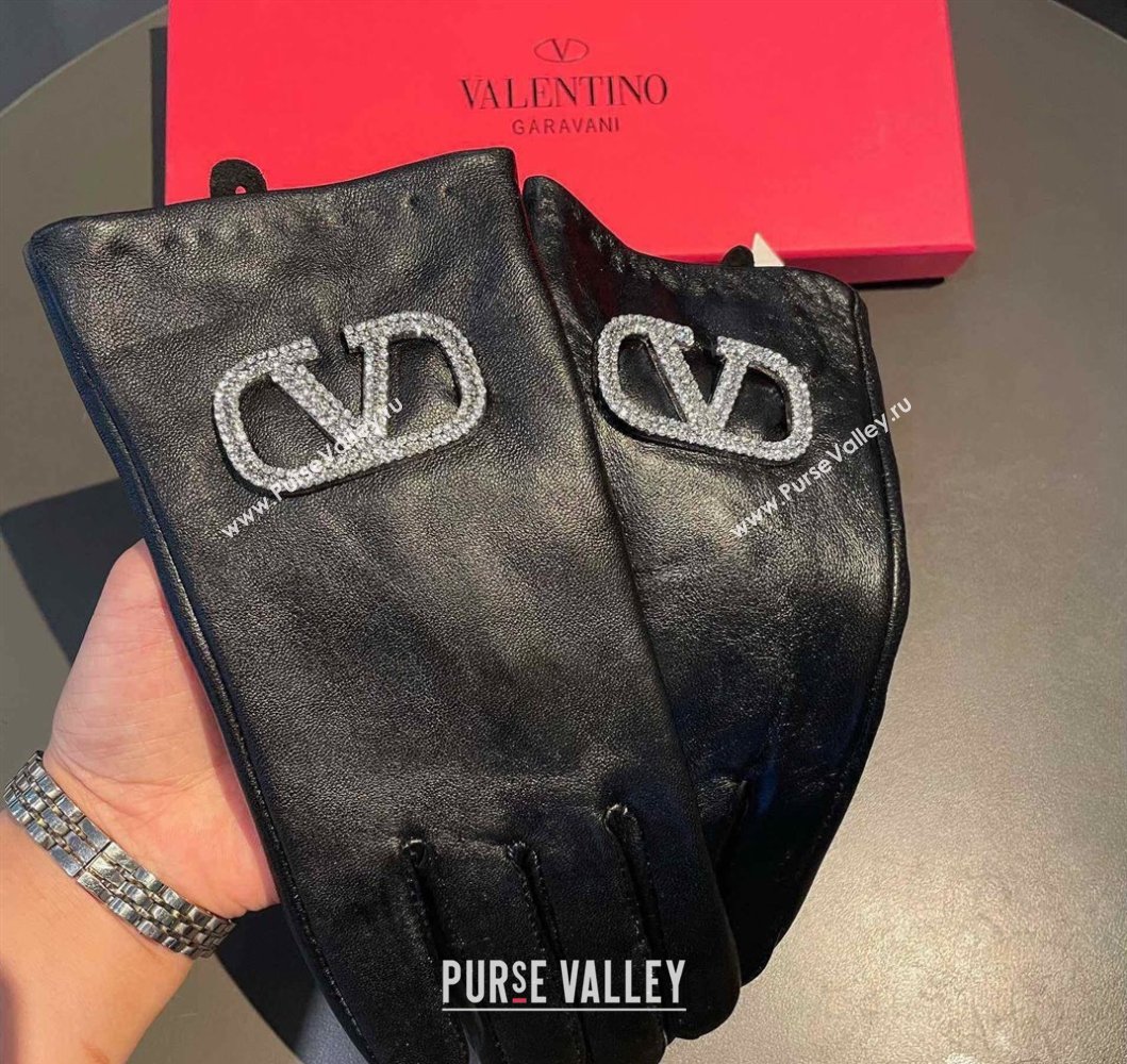 Valentino Lambskin and Cashmere Gloves with Crystals Black 2023 1221 (XMN-231221060)