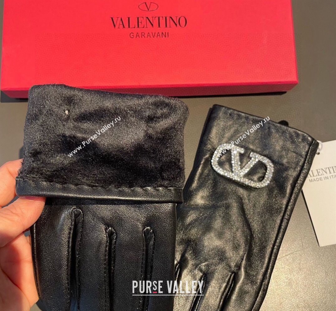 Valentino Lambskin and Cashmere Gloves with Crystals Black 2023 1221 (XMN-231221060)