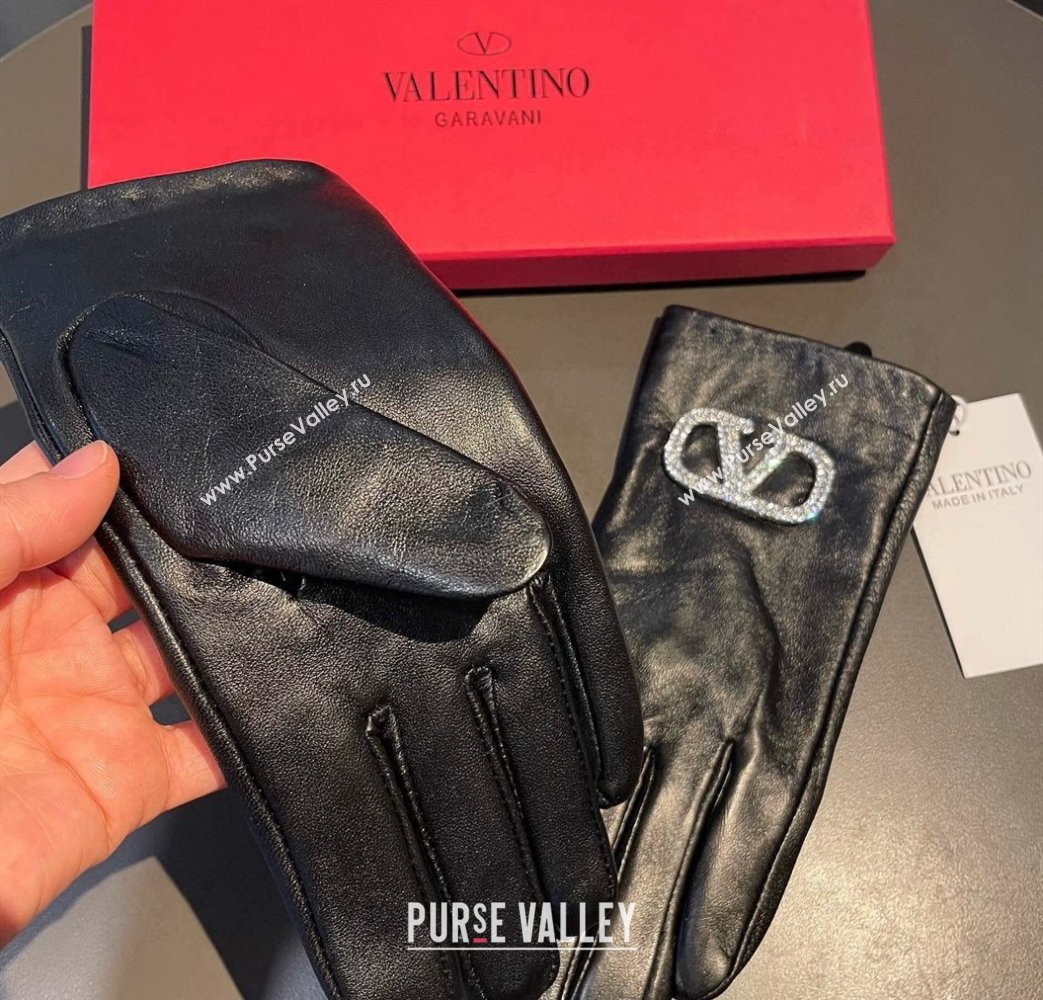 Valentino Lambskin and Cashmere Gloves with Crystals Black 2023 1221 (XMN-231221060)