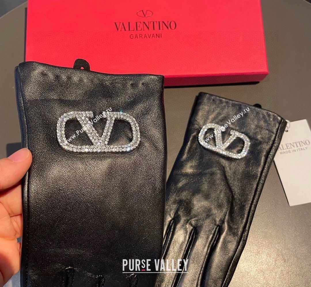 Valentino Lambskin and Cashmere Gloves with Crystals Black 2023 1221 (XMN-231221060)