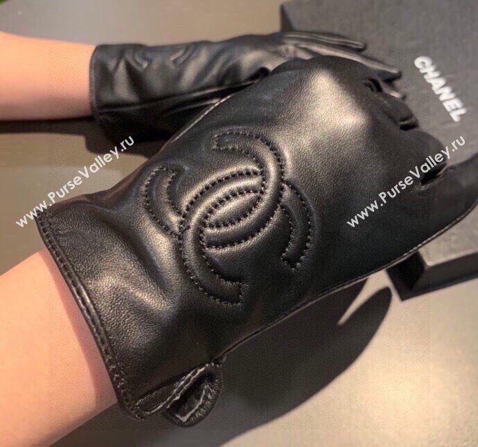 Chanel CC Lambskin and Cashmere Gloves Black 2023 1221 (XMN-231221062)