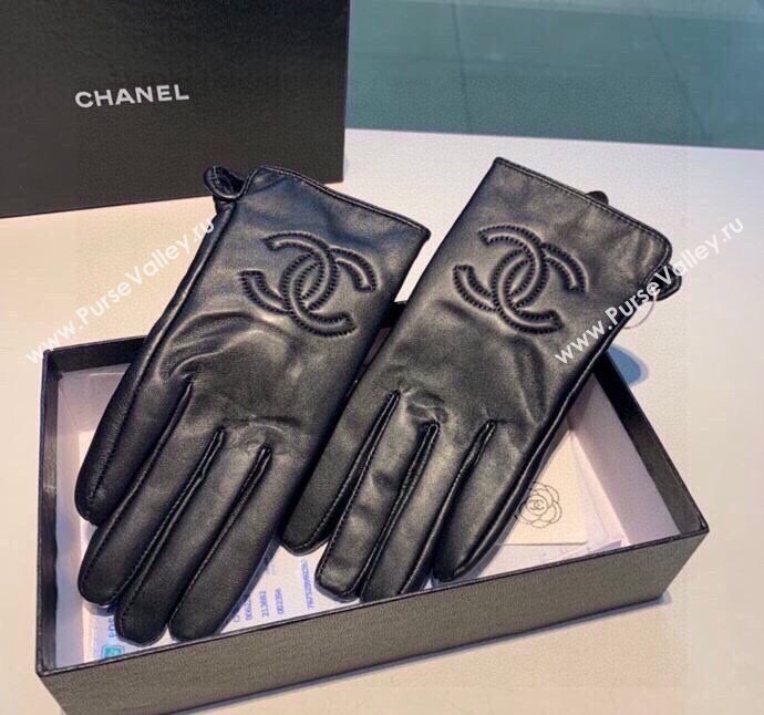Chanel CC Lambskin and Cashmere Gloves Black 2023 1221 (XMN-231221062)