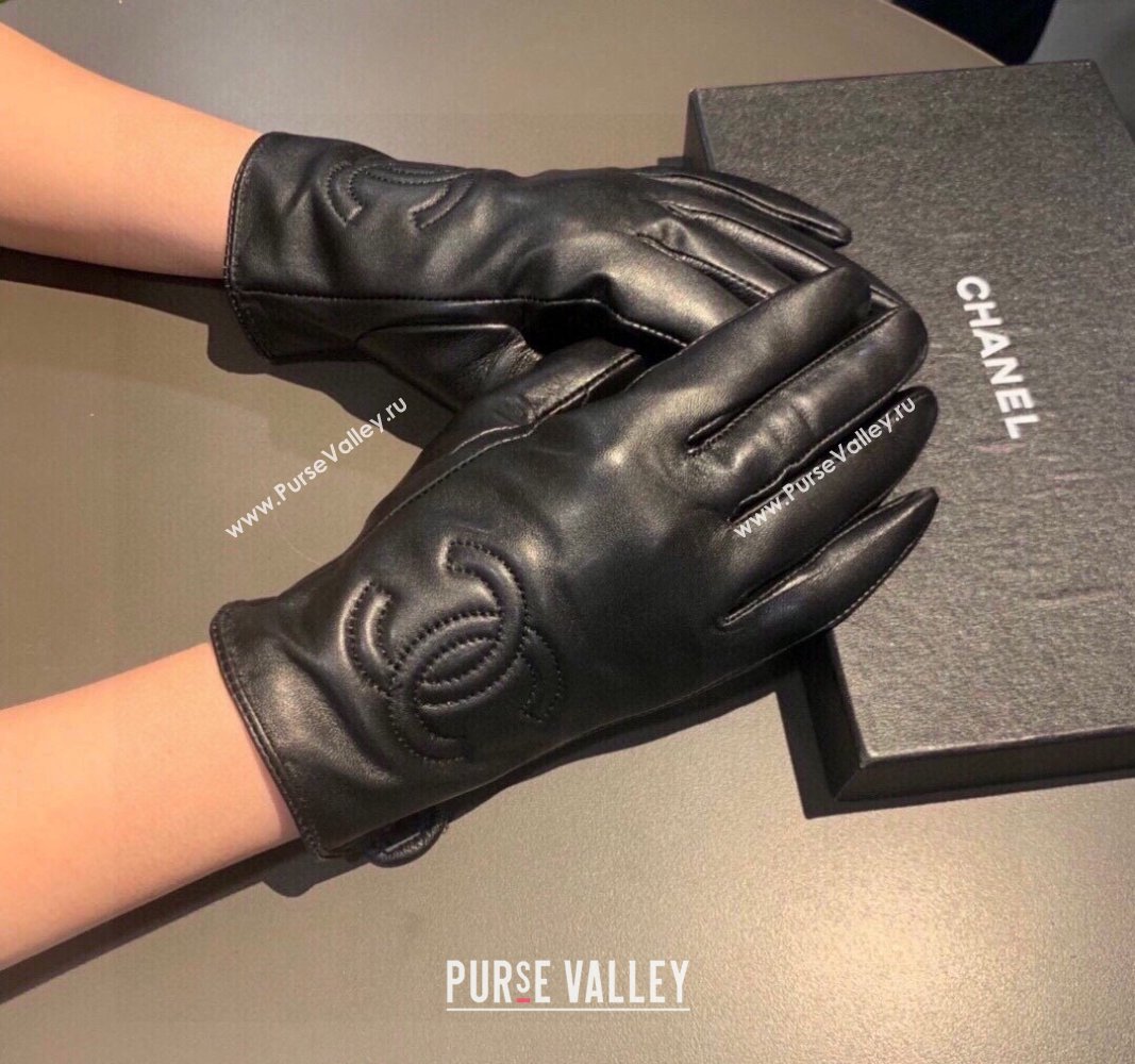 Chanel CC Lambskin and Cashmere Gloves Black 2023 1221 (XMN-231221062)