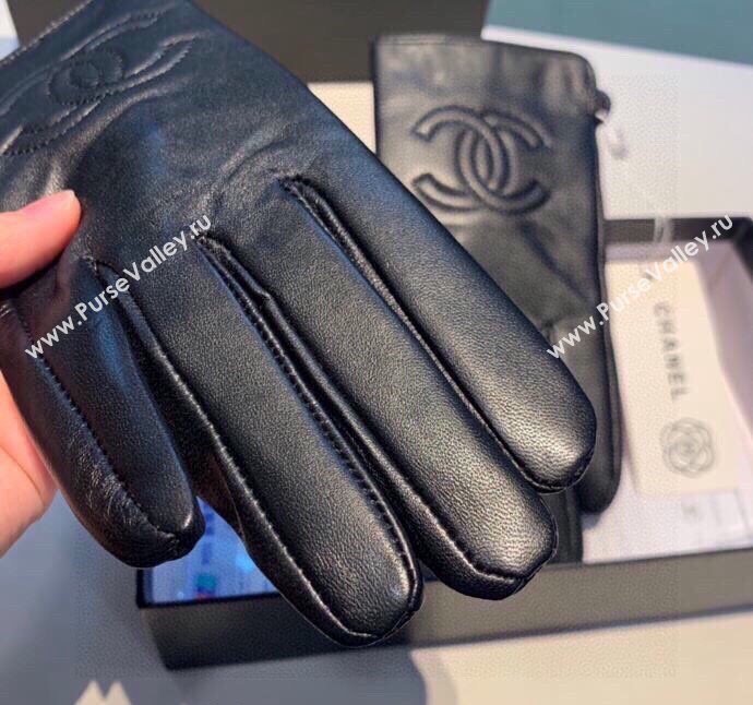 Chanel CC Lambskin and Cashmere Gloves Black 2023 1221 (XMN-231221062)