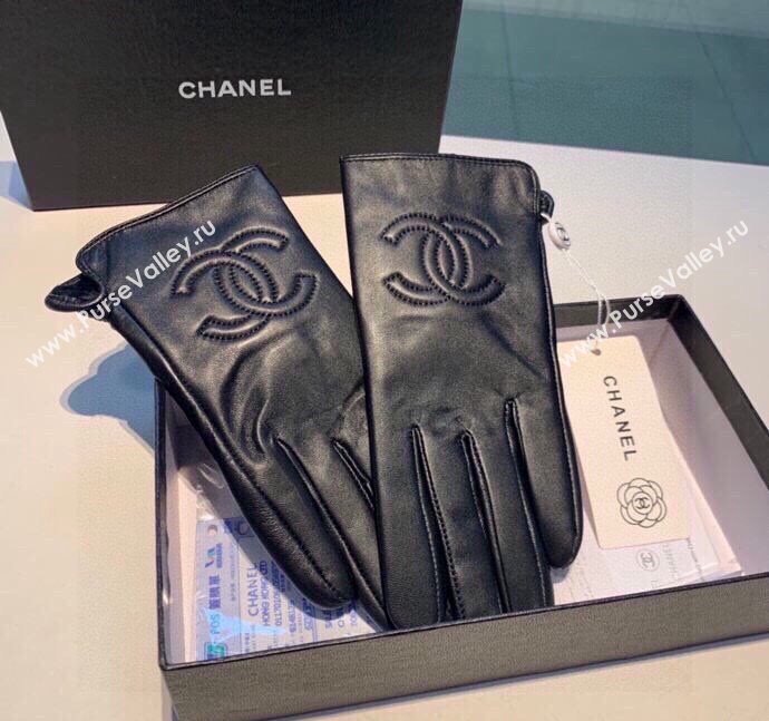 Chanel CC Lambskin and Cashmere Gloves Black 2023 1221 (XMN-231221062)