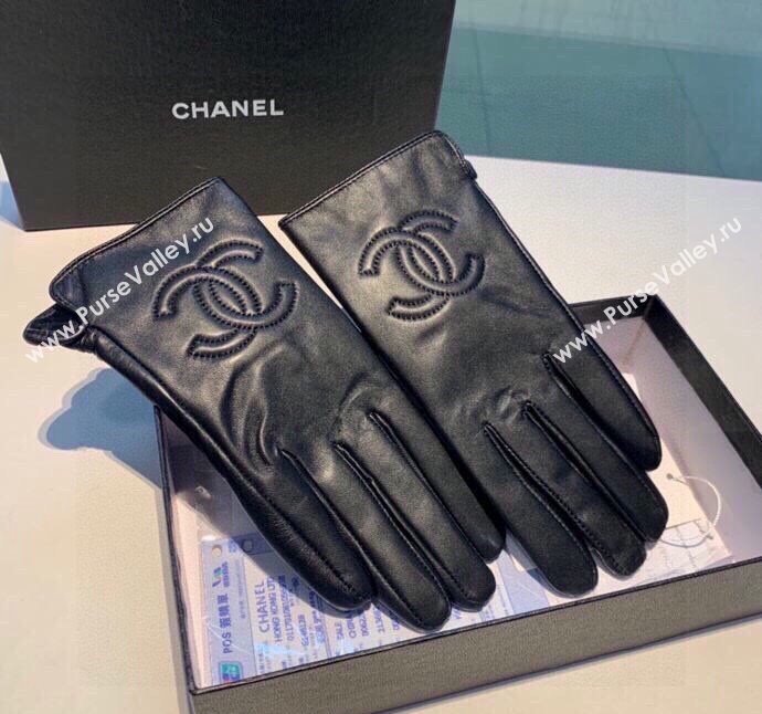 Chanel CC Lambskin and Cashmere Gloves Black 2023 1221 (XMN-231221062)