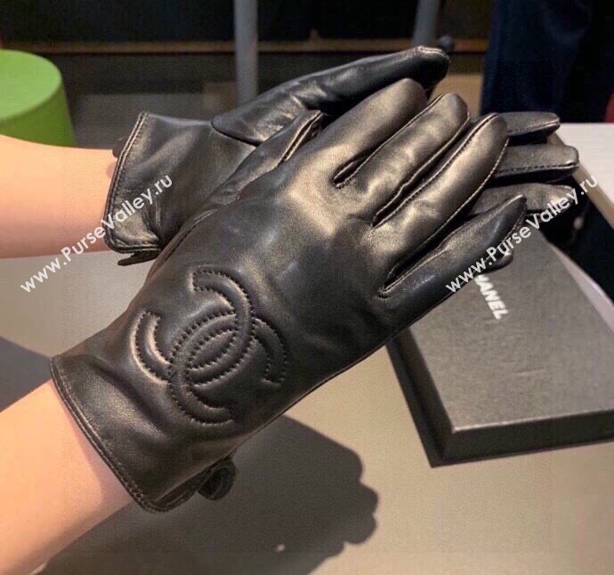 Chanel CC Lambskin and Cashmere Gloves Black 2023 1221 (XMN-231221062)