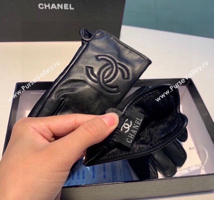 Chanel CC Lambskin and Cashmere Gloves Black 2023 1221 (XMN-231221062)