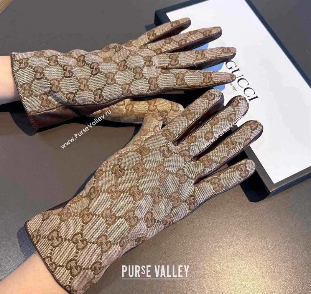 Gucci GG Lambskin and Cashmere Gloves Beige/Brown 2023 1221 (XMN-231221070)