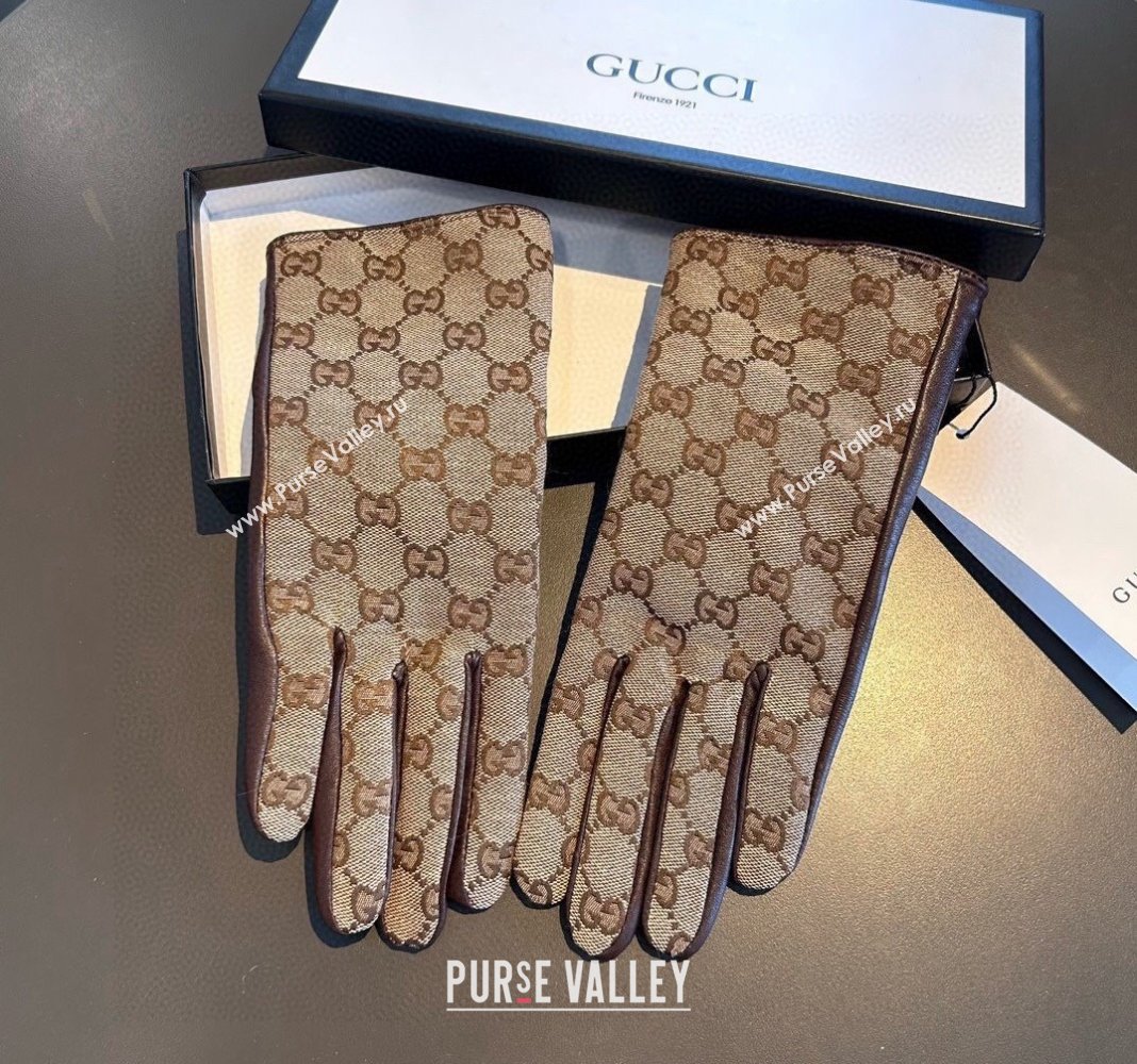 Gucci GG Lambskin and Cashmere Gloves Beige/Brown 2023 1221 (XMN-231221070)