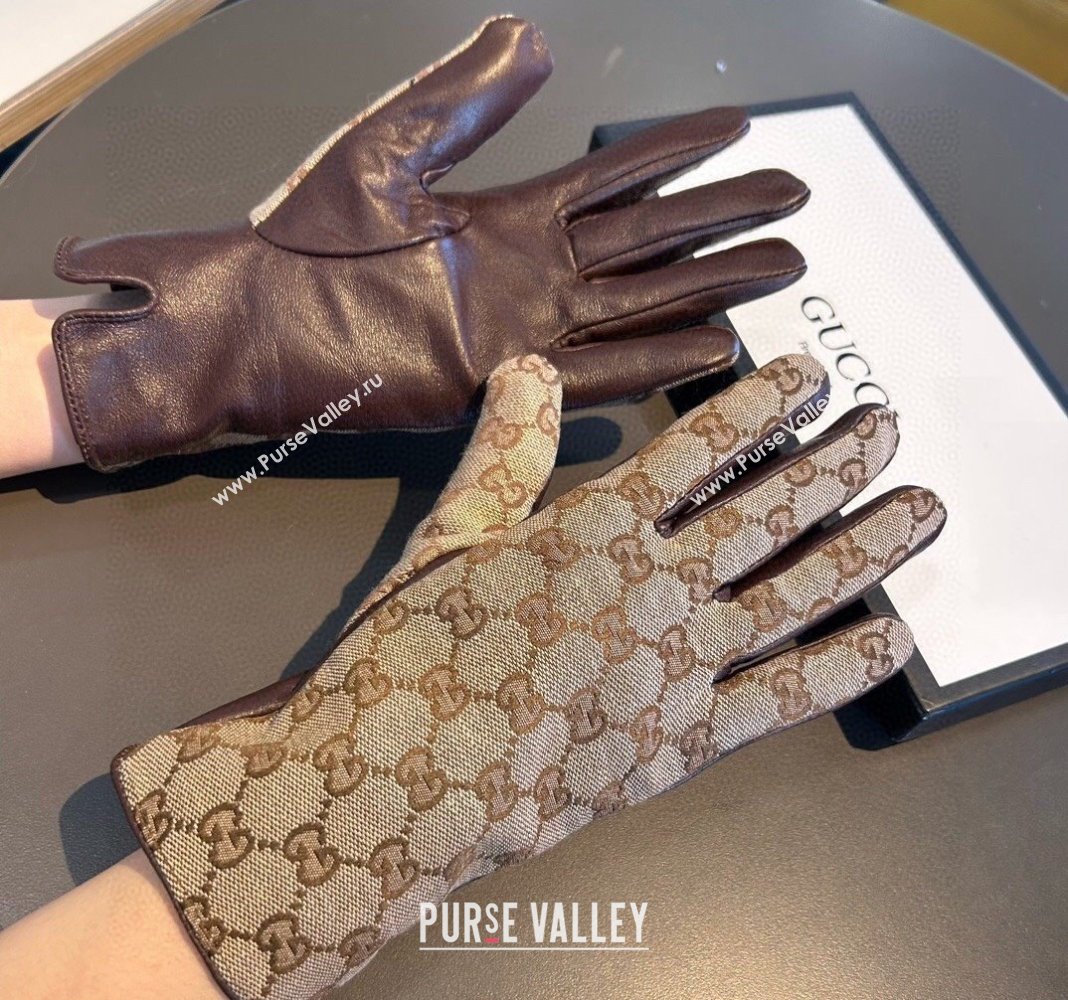 Gucci GG Lambskin and Cashmere Gloves Beige/Brown 2023 1221 (XMN-231221070)