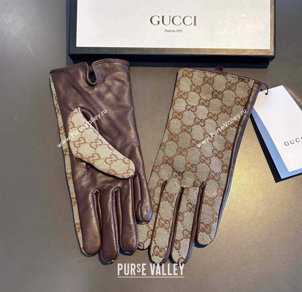 Gucci GG Lambskin and Cashmere Gloves Beige/Brown 2023 1221 (XMN-231221070)