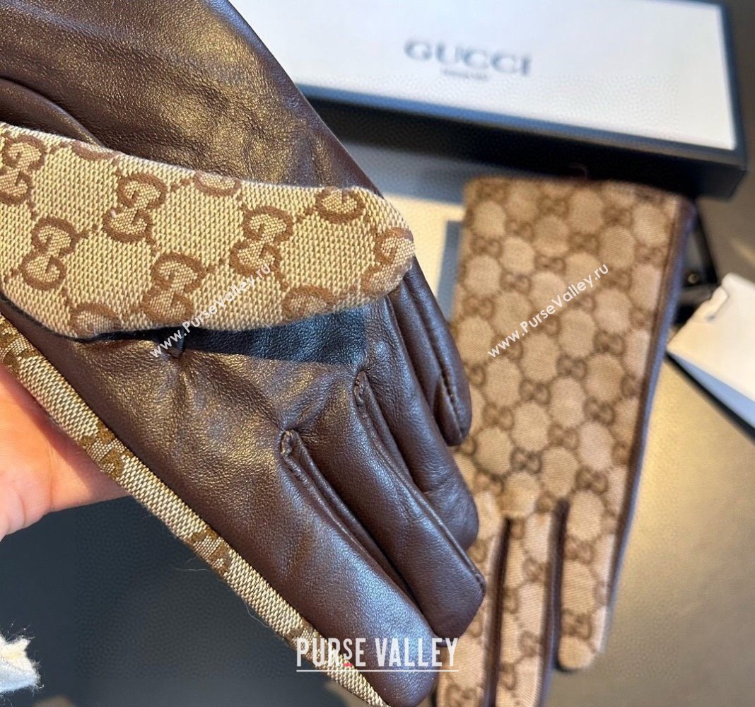 Gucci GG Lambskin and Cashmere Gloves Beige/Brown 2023 1221 (XMN-231221070)