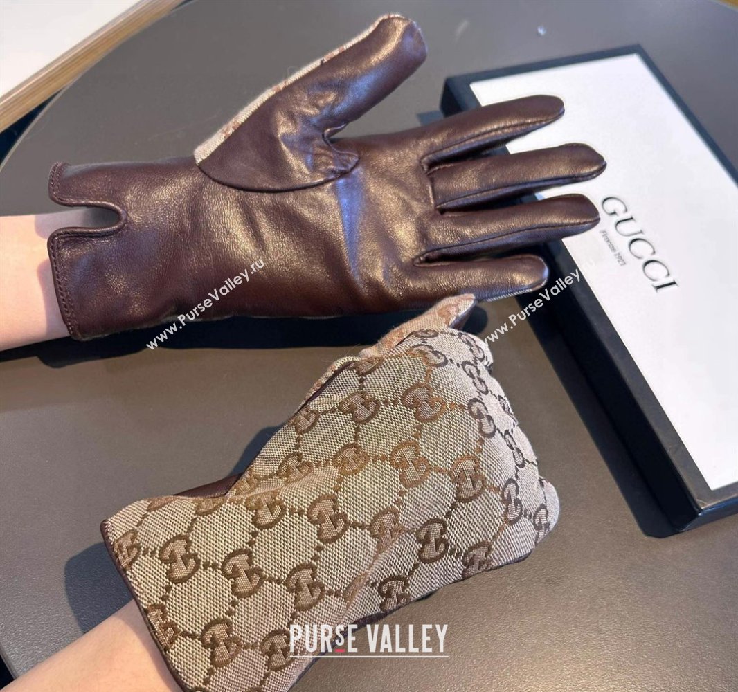 Gucci GG Lambskin and Cashmere Gloves Beige/Brown 2023 1221 (XMN-231221070)