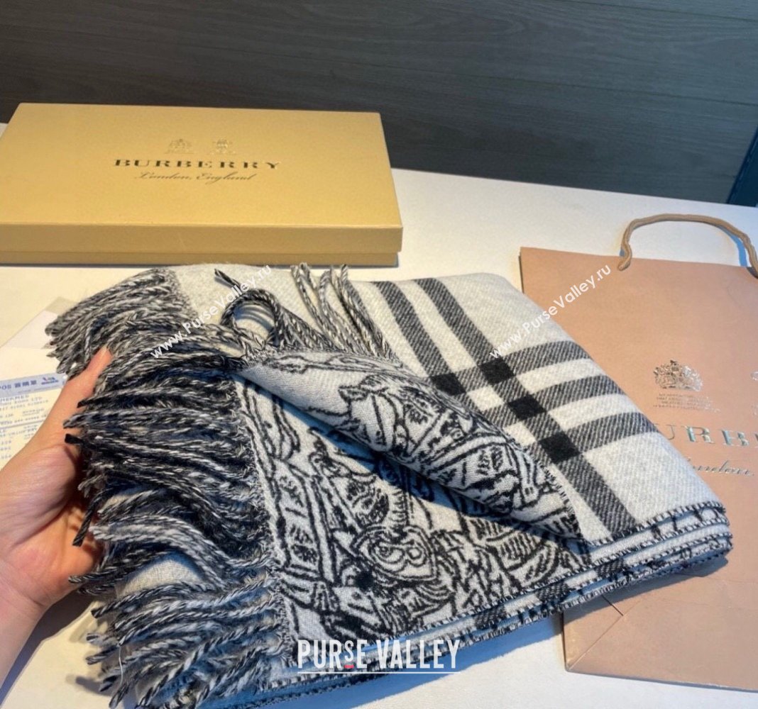 Burberry Cashmere Check Knight Scarf 50x210cm Grey 2023 1221 (XMN-231221046)