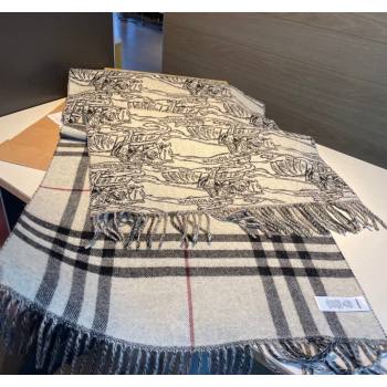 Burberry Cashmere Check Knight Scarf 50x210cm Grey 2023 1221 (XMN-231221046)