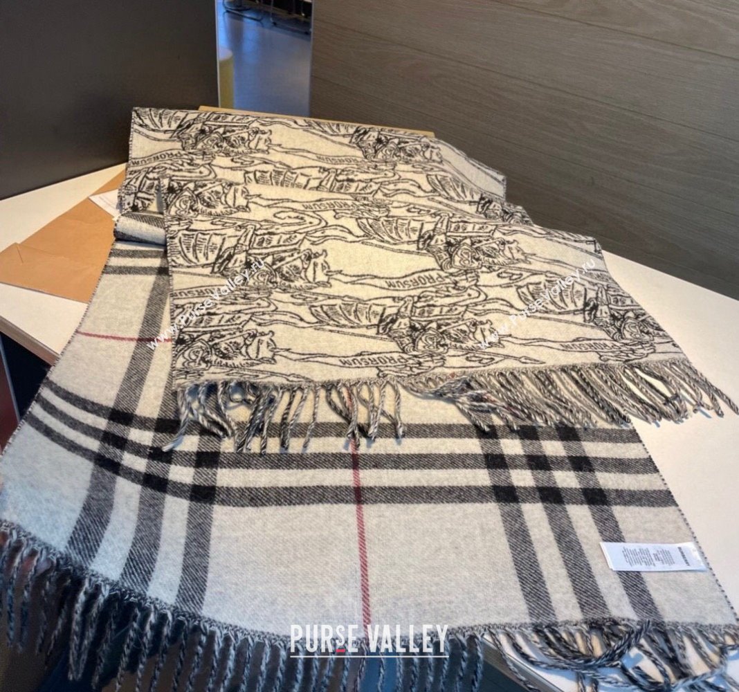 Burberry Cashmere Check Knight Scarf 50x210cm Grey 2023 1221 (XMN-231221046)