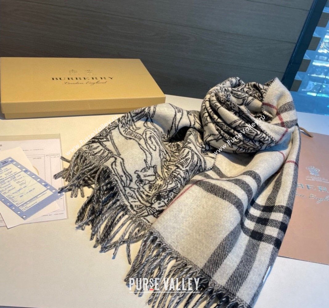 Burberry Cashmere Check Knight Scarf 50x210cm Grey 2023 1221 (XMN-231221046)