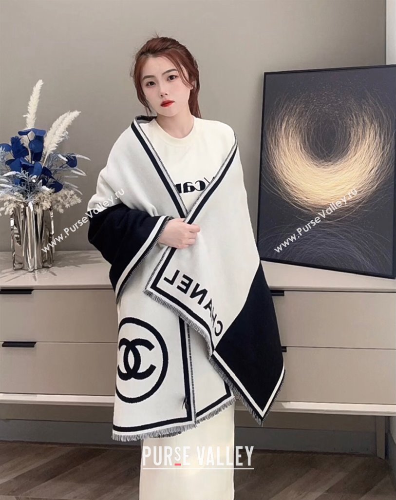 Chanel Cashmere Long Scarf 70x190cm White/Black 2023 1221 (XMN-231221048)