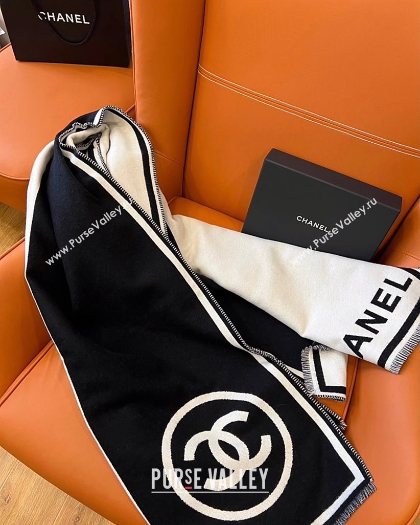 Chanel Cashmere Long Scarf 70x190cm White/Black 2023 1221 (XMN-231221048)