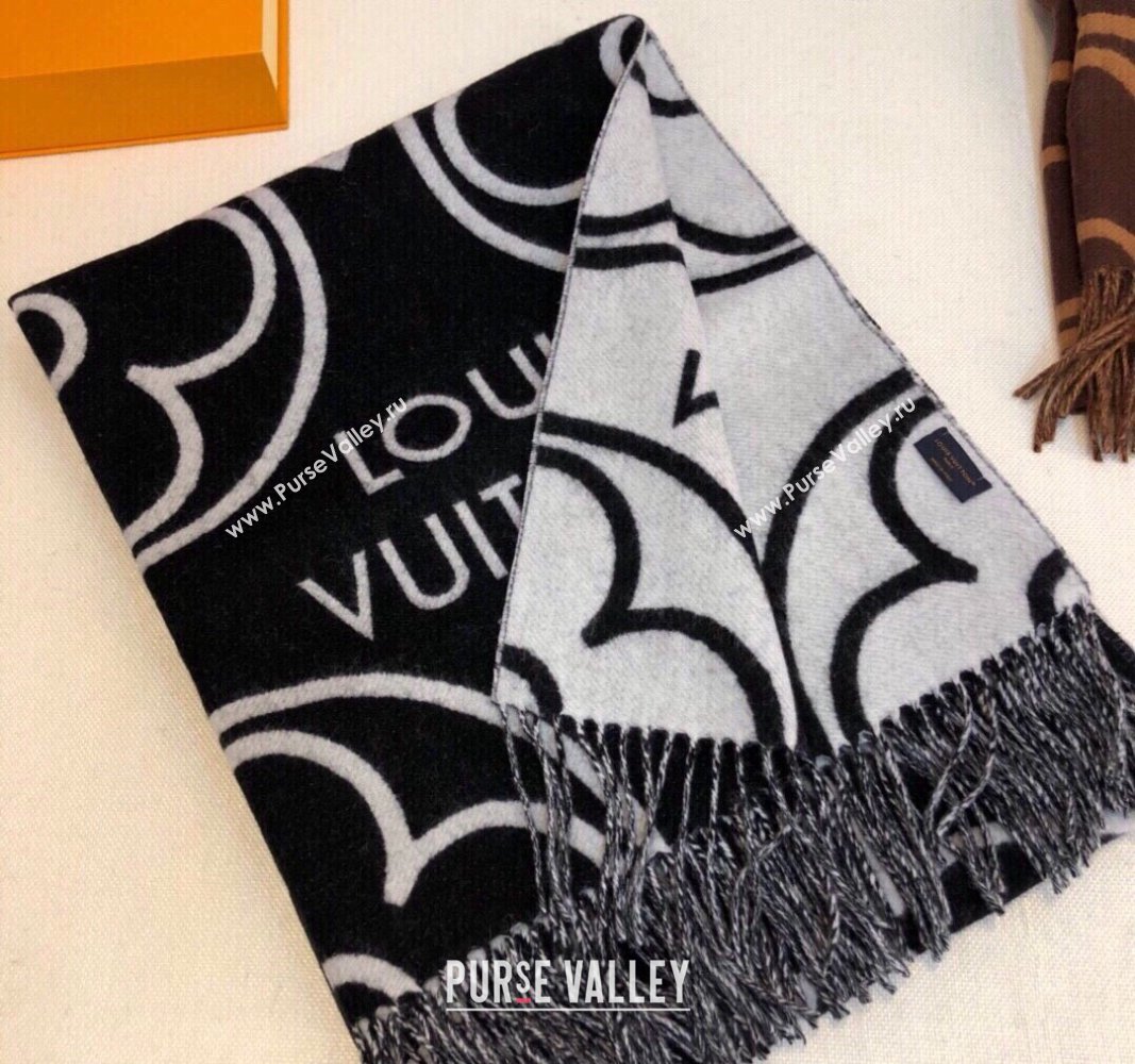 Louis Vuitton LV In Bloom Cashmere Wool Long Scarf 70x200cm Black 2023 LV122104 (XMN-231221049)