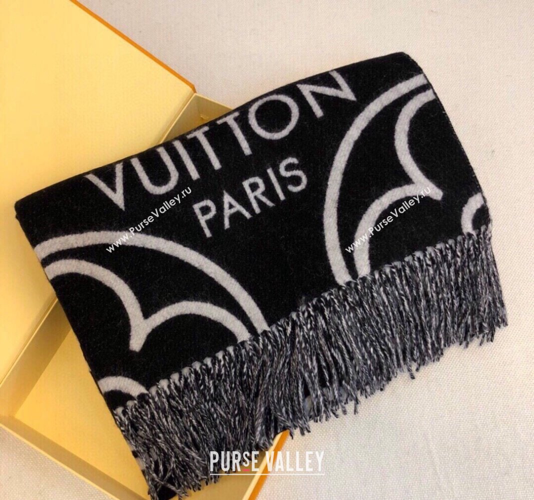 Louis Vuitton LV In Bloom Cashmere Wool Long Scarf 70x200cm Black 2023 LV122104 (XMN-231221049)