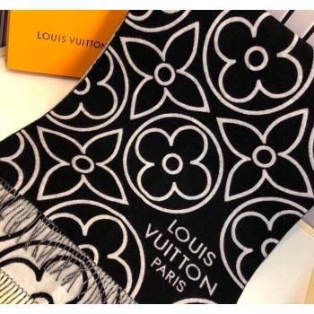 Louis Vuitton LV In Bloom Cashmere Wool Long Scarf 70x200cm Black 2023 LV122104 (XMN-231221049)