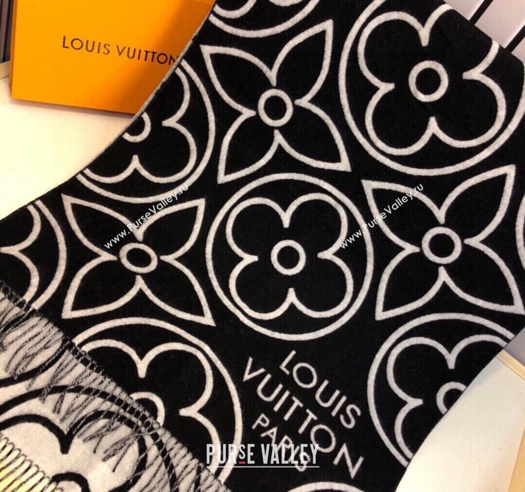 Louis Vuitton LV In Bloom Cashmere Wool Long Scarf 70x200cm Black 2023 LV122104 (XMN-231221049)