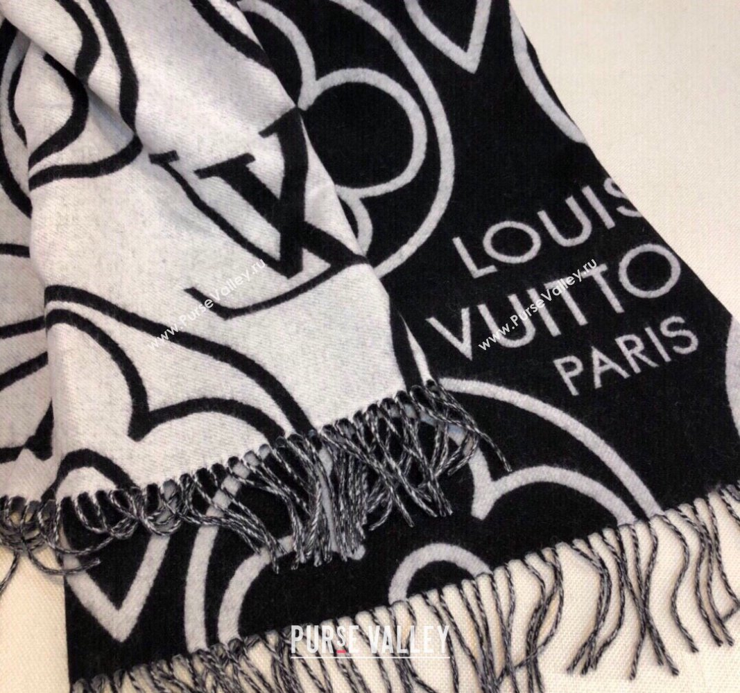 Louis Vuitton LV In Bloom Cashmere Wool Long Scarf 70x200cm Black 2023 LV122104 (XMN-231221049)