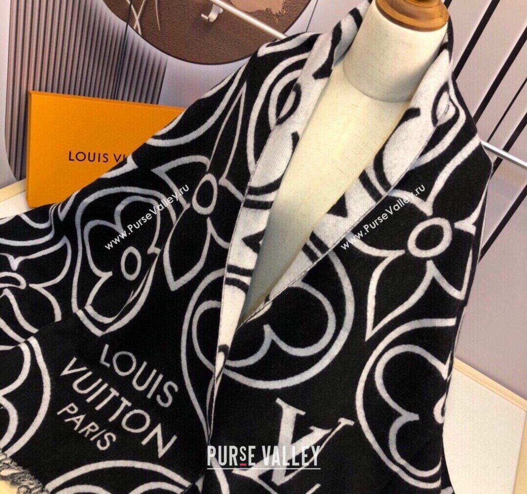 Louis Vuitton LV In Bloom Cashmere Wool Long Scarf 70x200cm Black 2023 LV122104 (XMN-231221049)