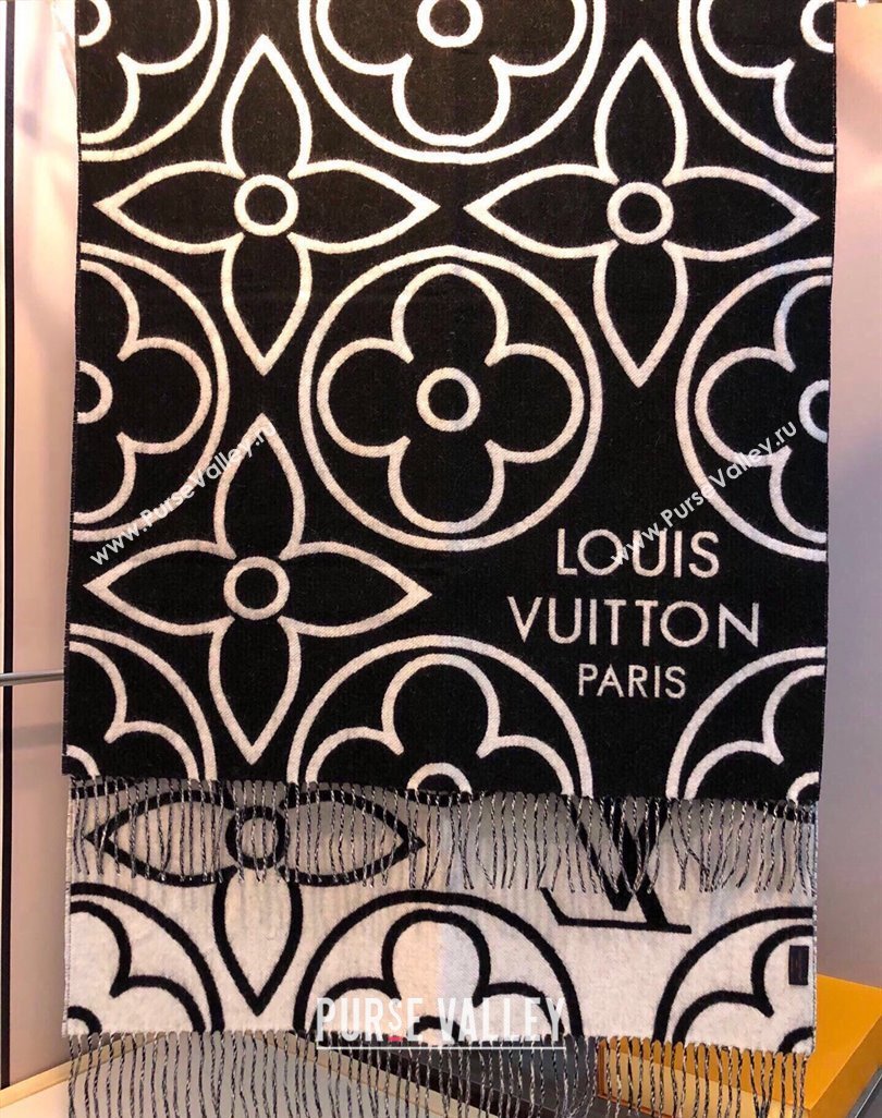 Louis Vuitton LV In Bloom Cashmere Wool Long Scarf 70x200cm Black 2023 LV122104 (XMN-231221049)