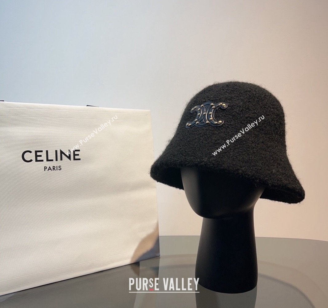 Celine Triomphe Bucket Hat with Studs Black 2023 CE122202 (XMN-231222026)