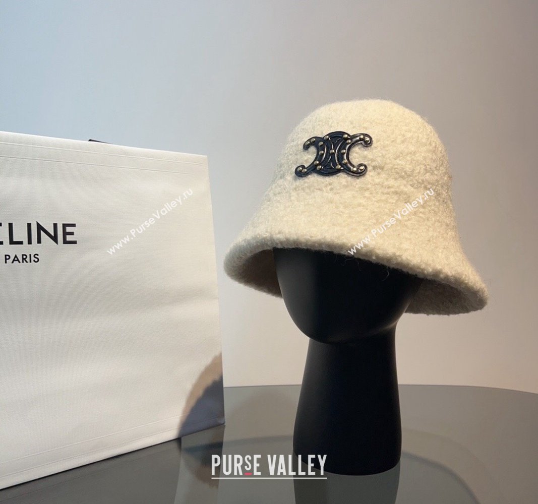 Celine Triomphe Bucket Hat with Studs White 2023 CE122202 (XMN-231222027)