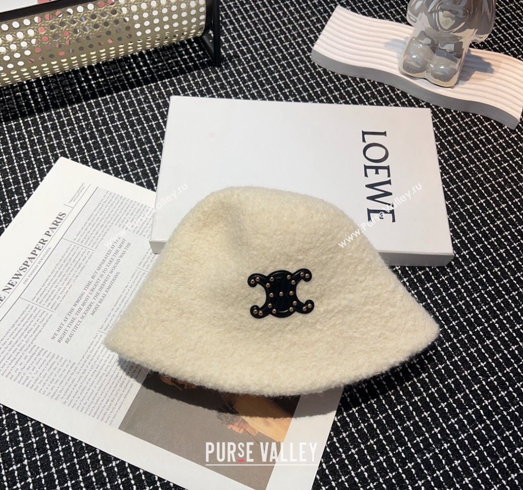 Celine Triomphe Bucket Hat with Studs White 2023 CE122202 (XMN-231222027)