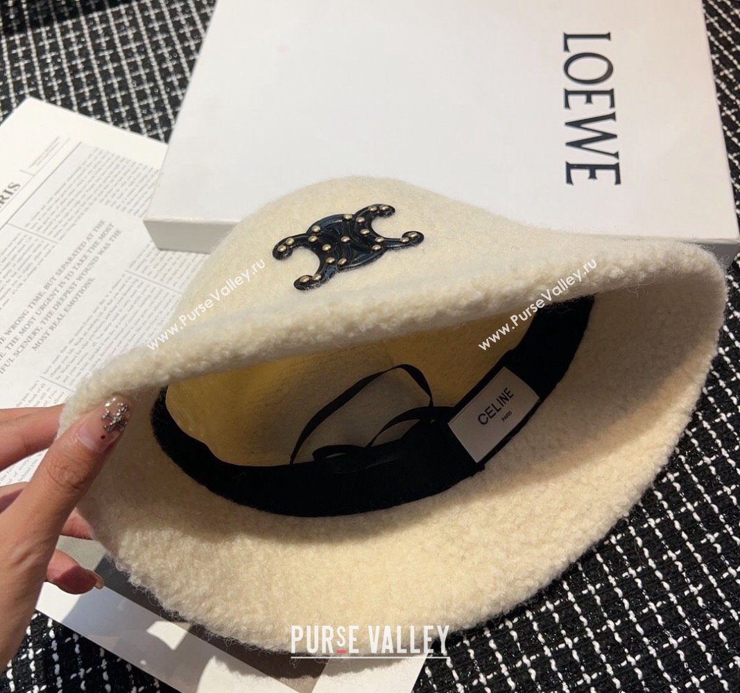 Celine Triomphe Bucket Hat with Studs White 2023 CE122202 (XMN-231222027)