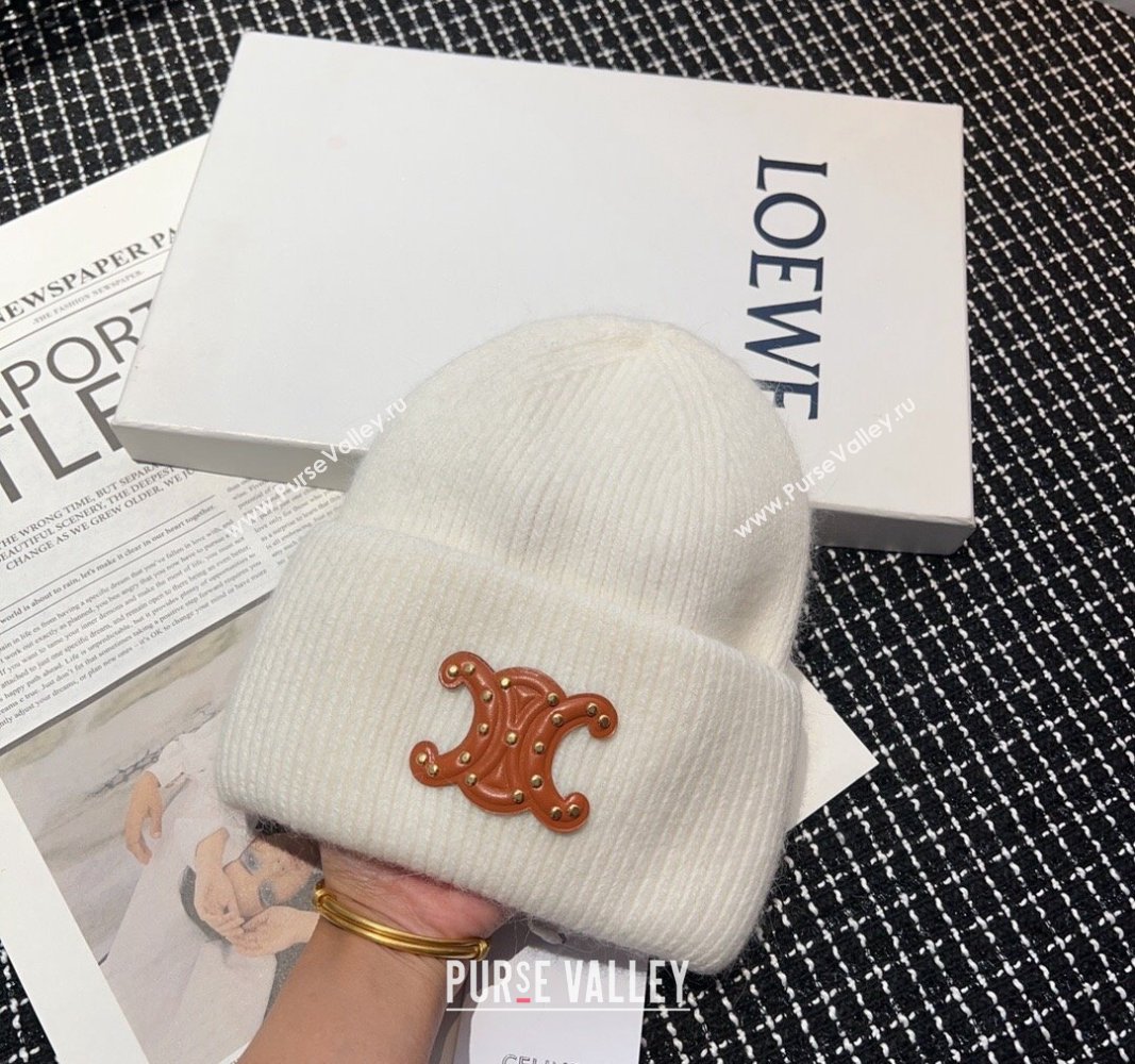 Celine Triomphe Knit Hat with Studs White 2023 CE122203 (MAO-231222028)