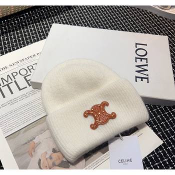 Celine Triomphe Knit Hat with Studs White 2023 CE122203 (MAO-231222028)