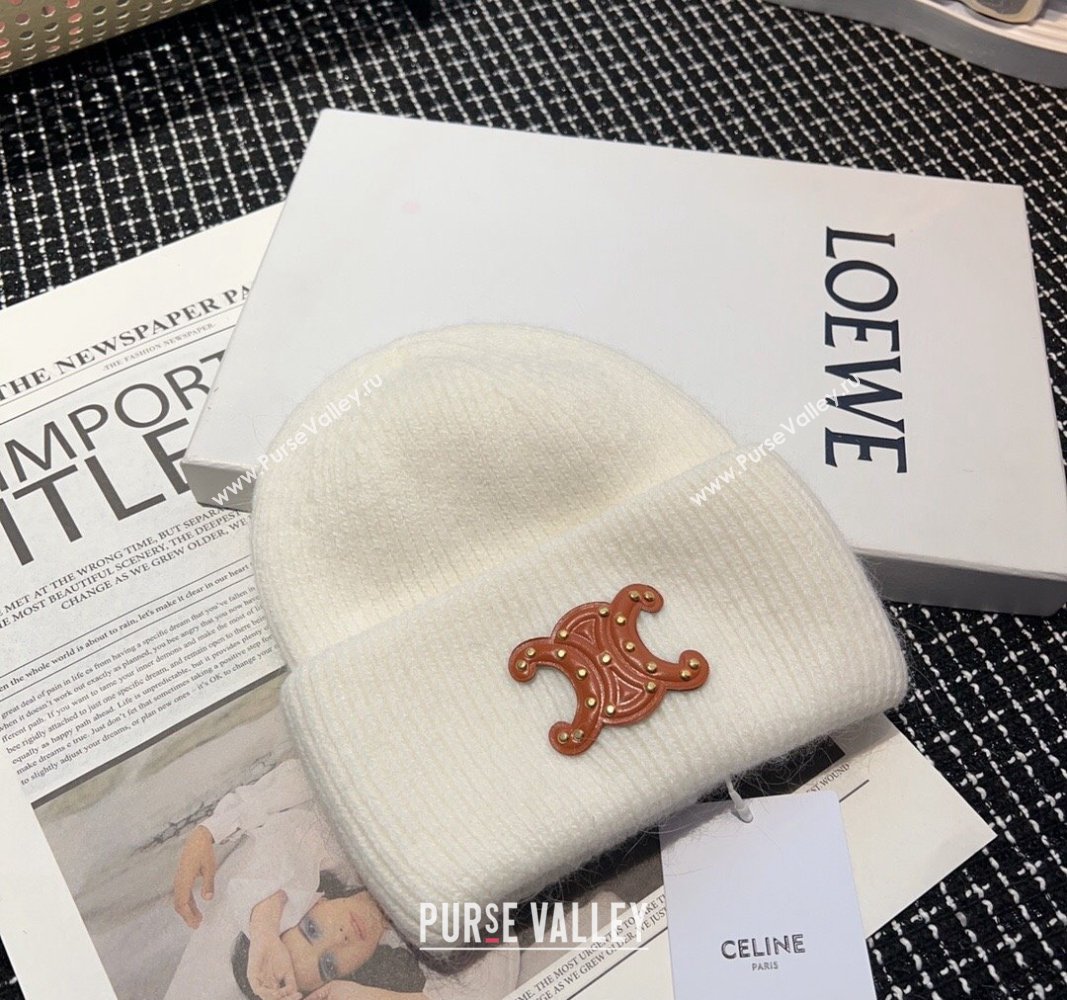 Celine Triomphe Knit Hat with Studs White 2023 CE122203 (MAO-231222028)