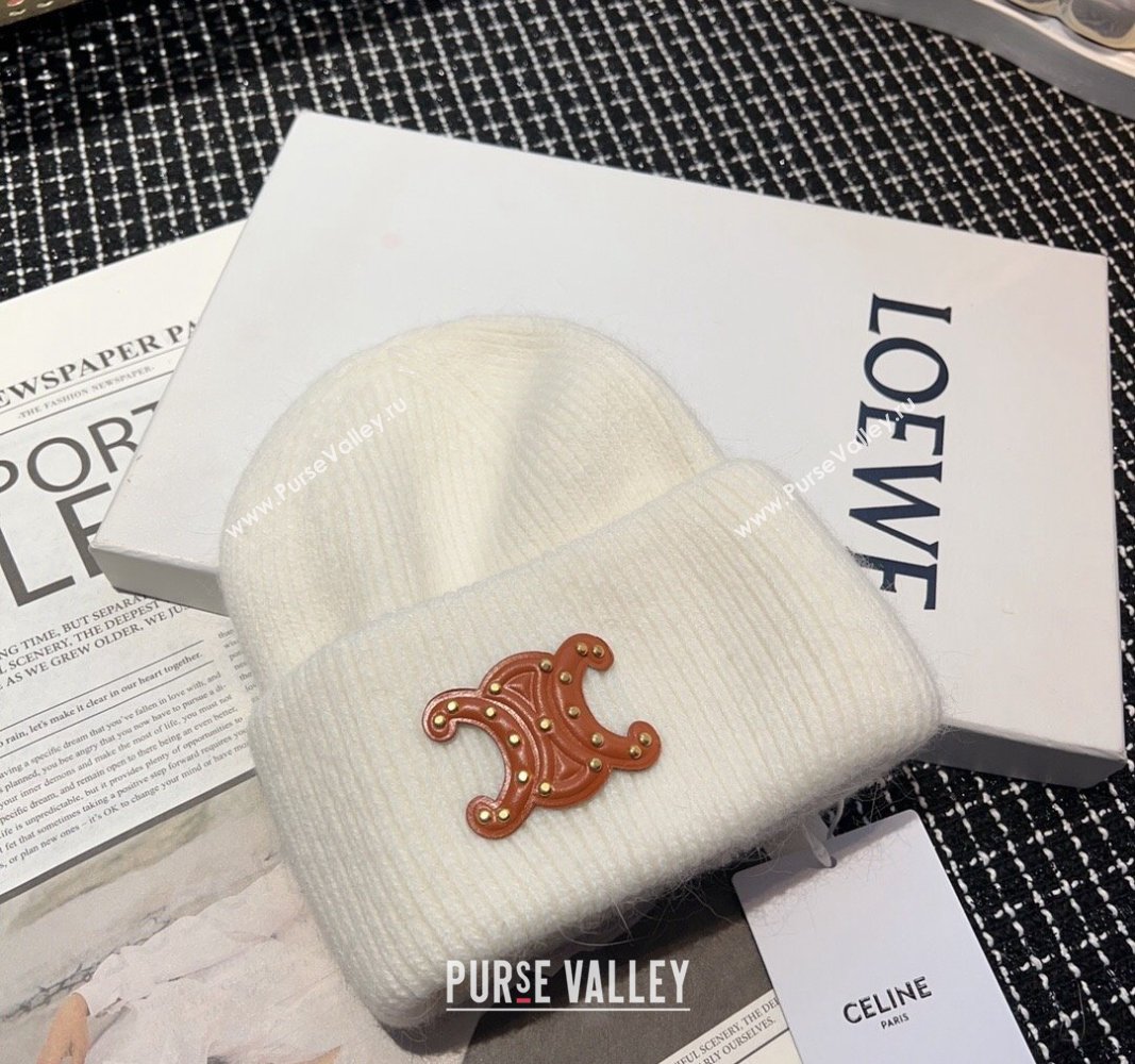 Celine Triomphe Knit Hat with Studs White 2023 CE122203 (MAO-231222028)