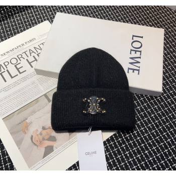 Celine Triomphe Knit Hat with Studs Black 2023 CE122203 (MAO-231222029)